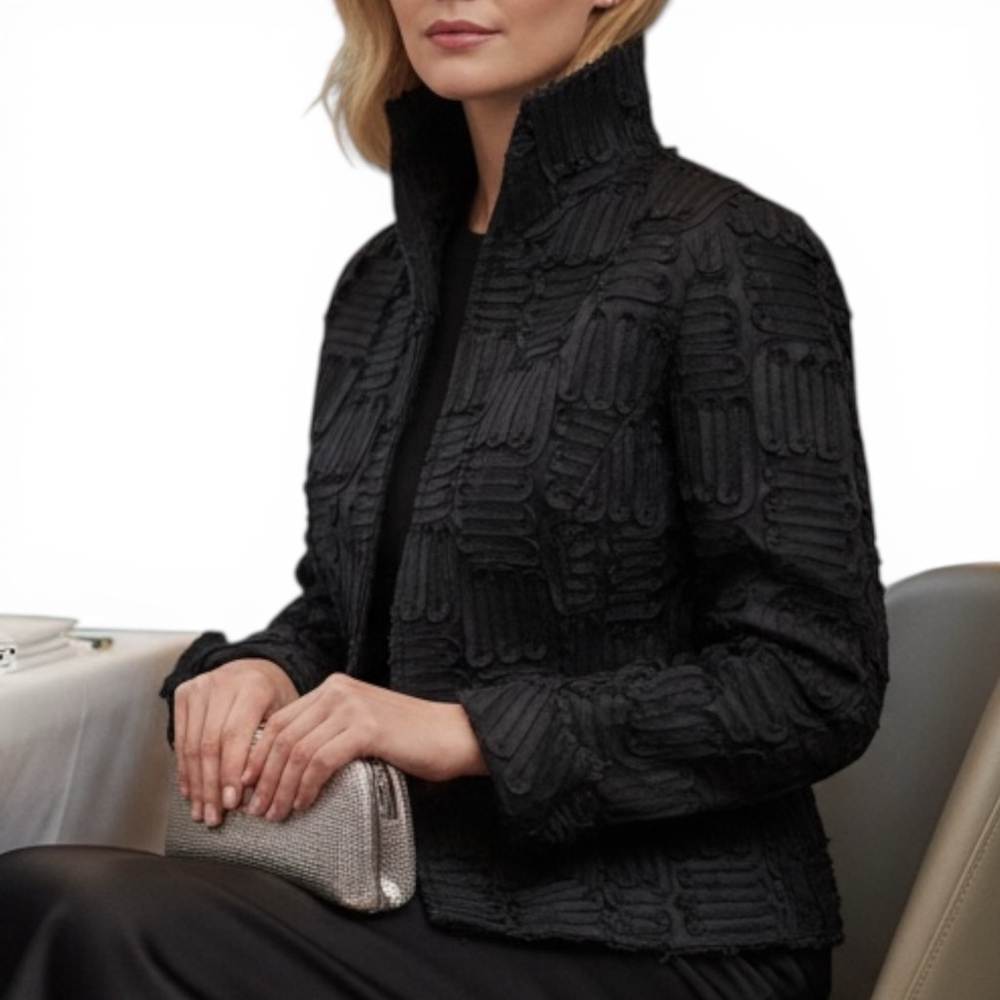 Samuel Dong Origami Textured Architectural Jacket,L, Sculptural Zip Front